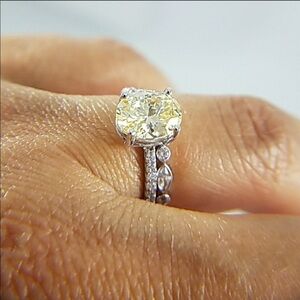 2ct Yellow Oval 14K White Gold Engagement Ring  and Eternity Wedding Band